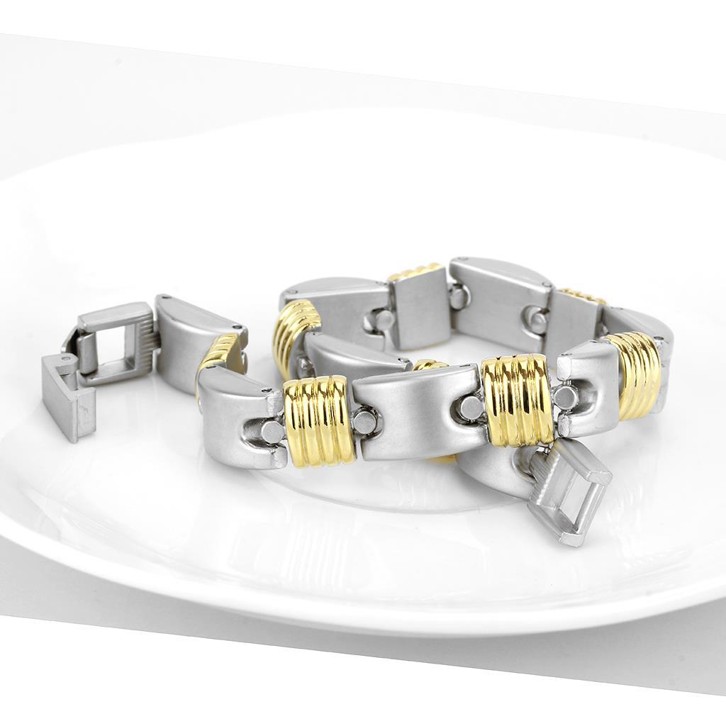 LO4738 - Gold+Rhodium White Metal Bracelet with No Stone