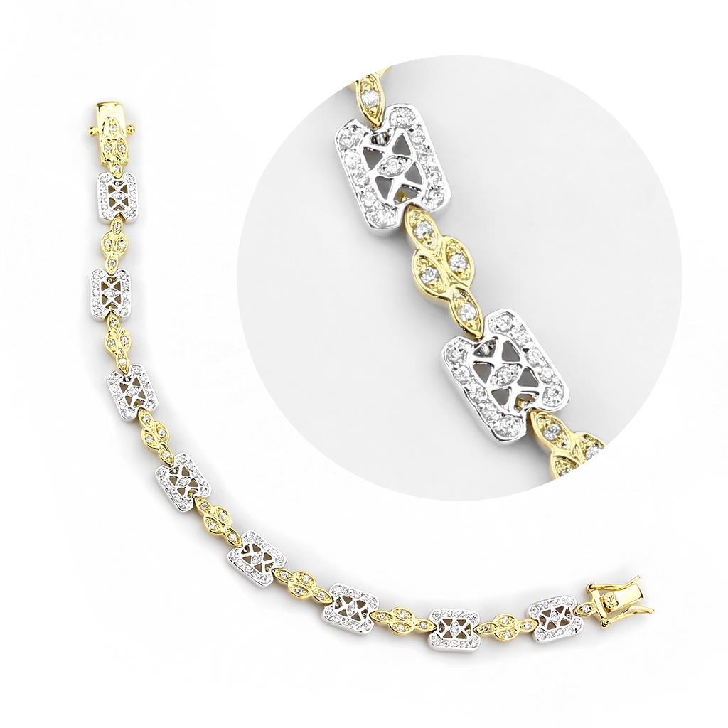 LO4741 - Gold+Rhodium Brass Bracelet with AAA Grade CZ  in Clear