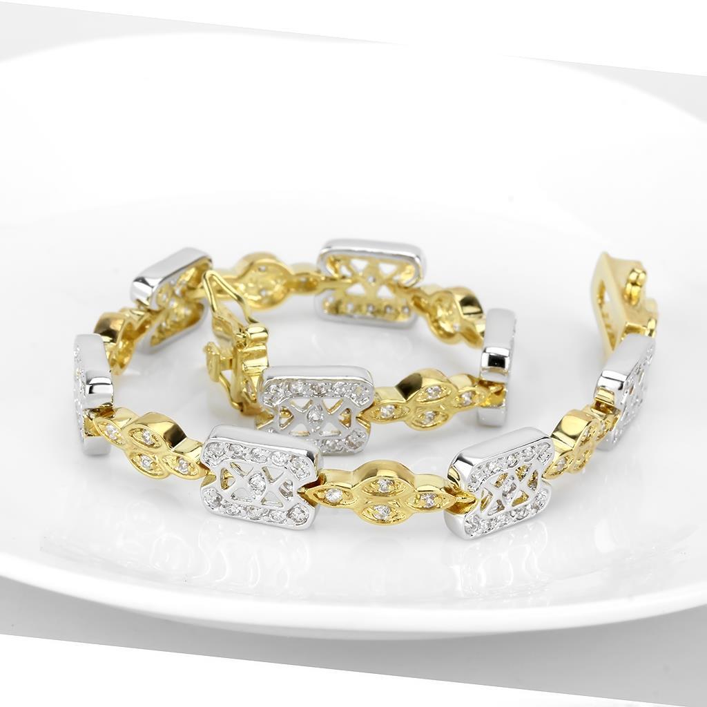 LO4741 - Gold+Rhodium Brass Bracelet with AAA Grade CZ  in Clear