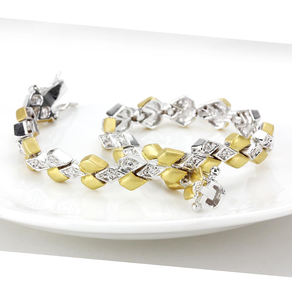 LO4743 Gold+Rhodium Brass Bracelet with AAA Grade CZ in Clear