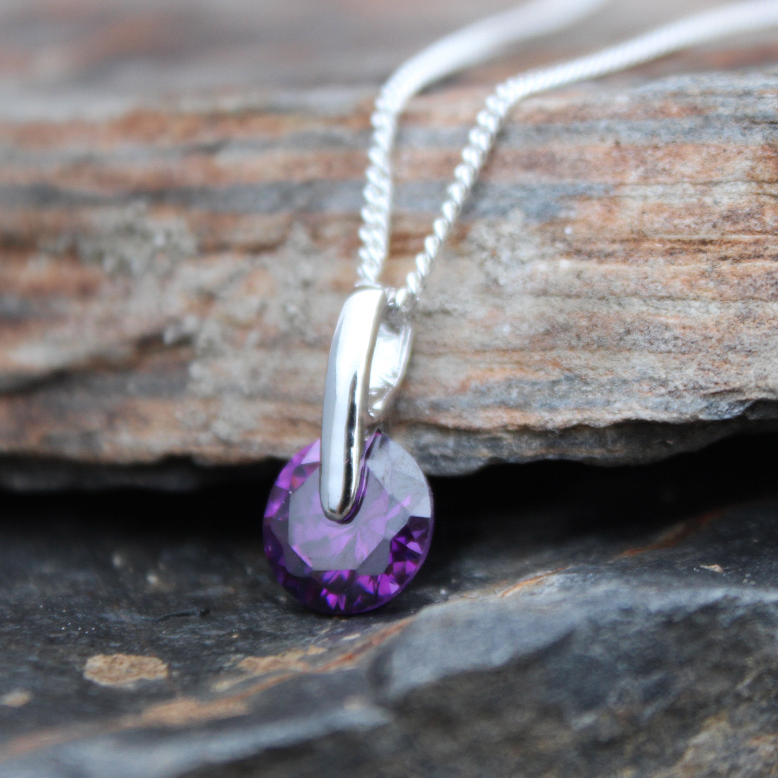 LOA1368 - Rhodium Brass Pendant with AAA Grade CZ in Amethyst