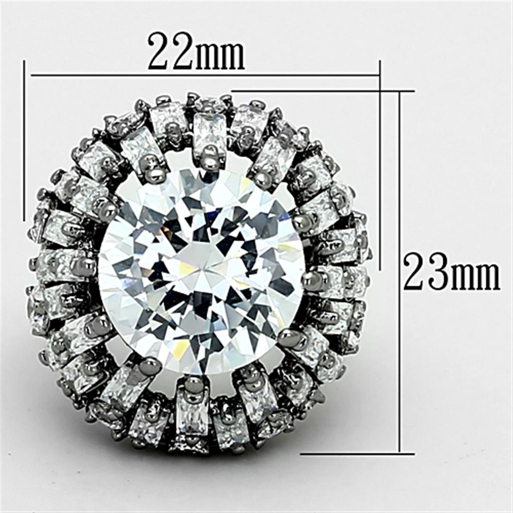 LOA885 - Ruthenium Brass Ring with AAA Grade CZ  in Clear