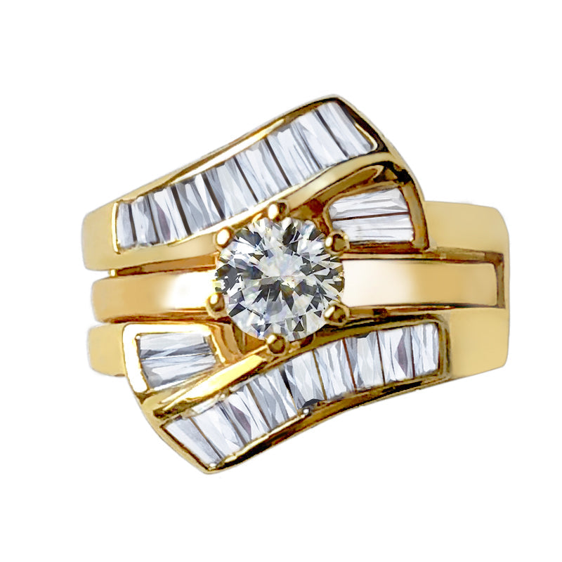 LOAS1373 - Sterling Silver 925 ring set with gold plating in AAA grade CZ ships in one day