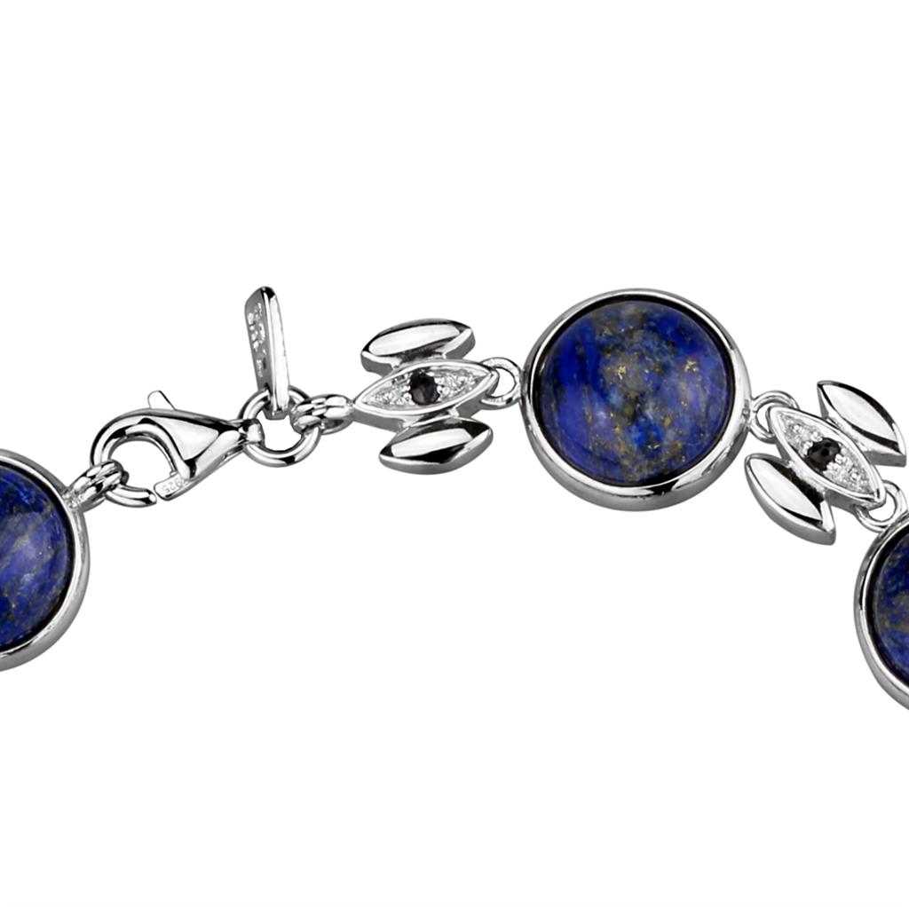 LOS844 - Rhodium 925 Sterling Silver Bracelet with Precious Stone Lapis in Montana