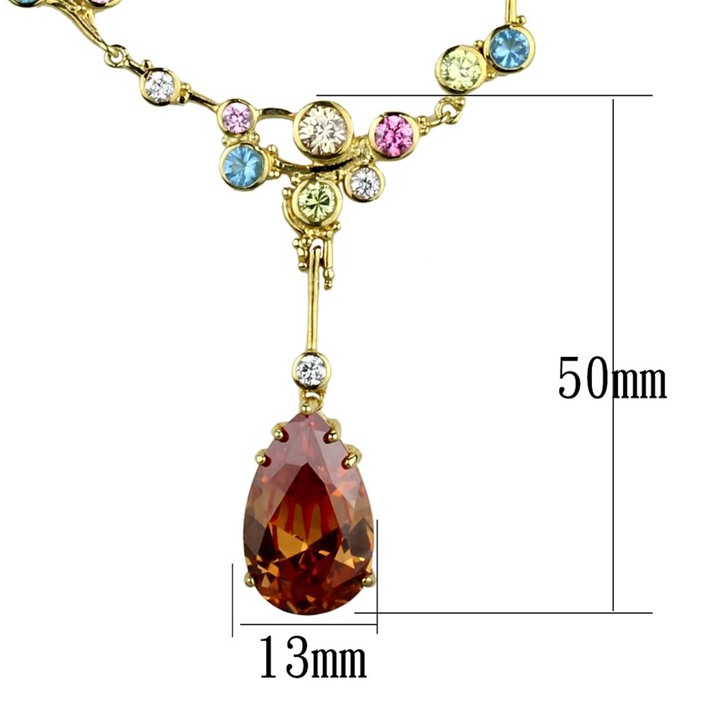 LOS872 - Gold 925 Sterling Silver Necklace with AAA Grade CZ  in Champagne