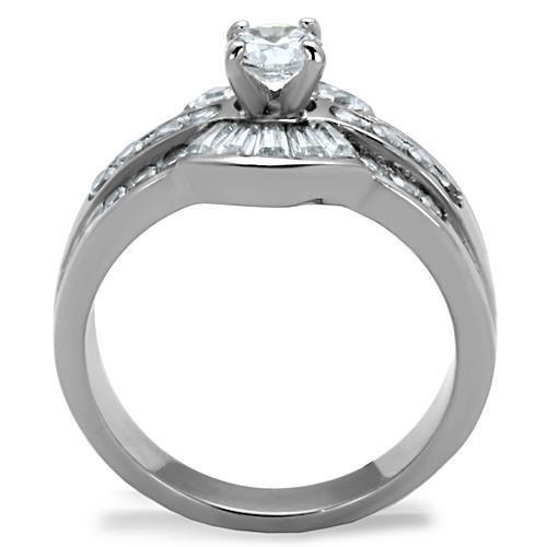 TK10528 - High polished (no plating) Stainless Steel Ring with AAA Grade CZ  in Clear