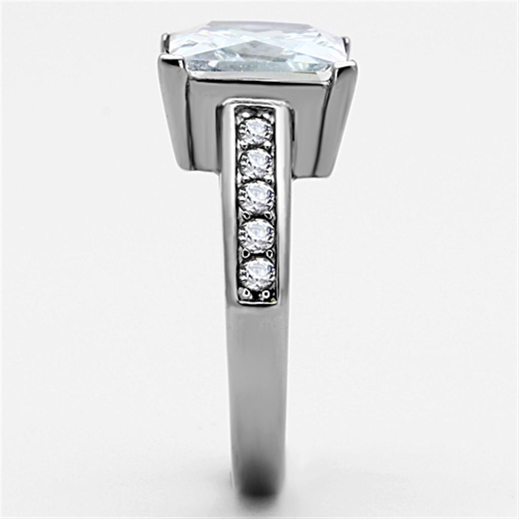 TK1081 - High polished (no plating) Stainless Steel Ring with AAA Grade CZ  in Clear