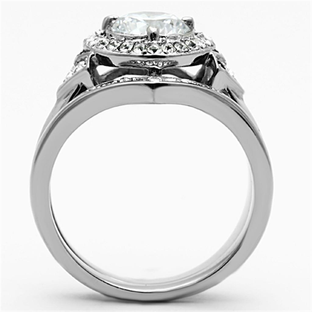 TK1087 - High polished (no plating) Stainless Steel Ring with AAA Grade CZ  in Clear