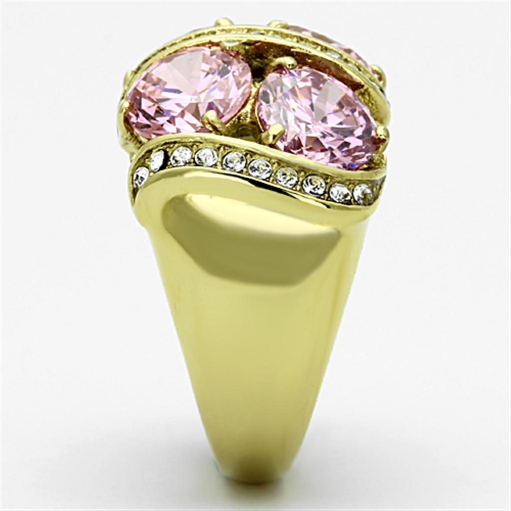 TK1099 - IP Gold(Ion Plating) Stainless Steel Ring with AAA Grade CZ  in Rose