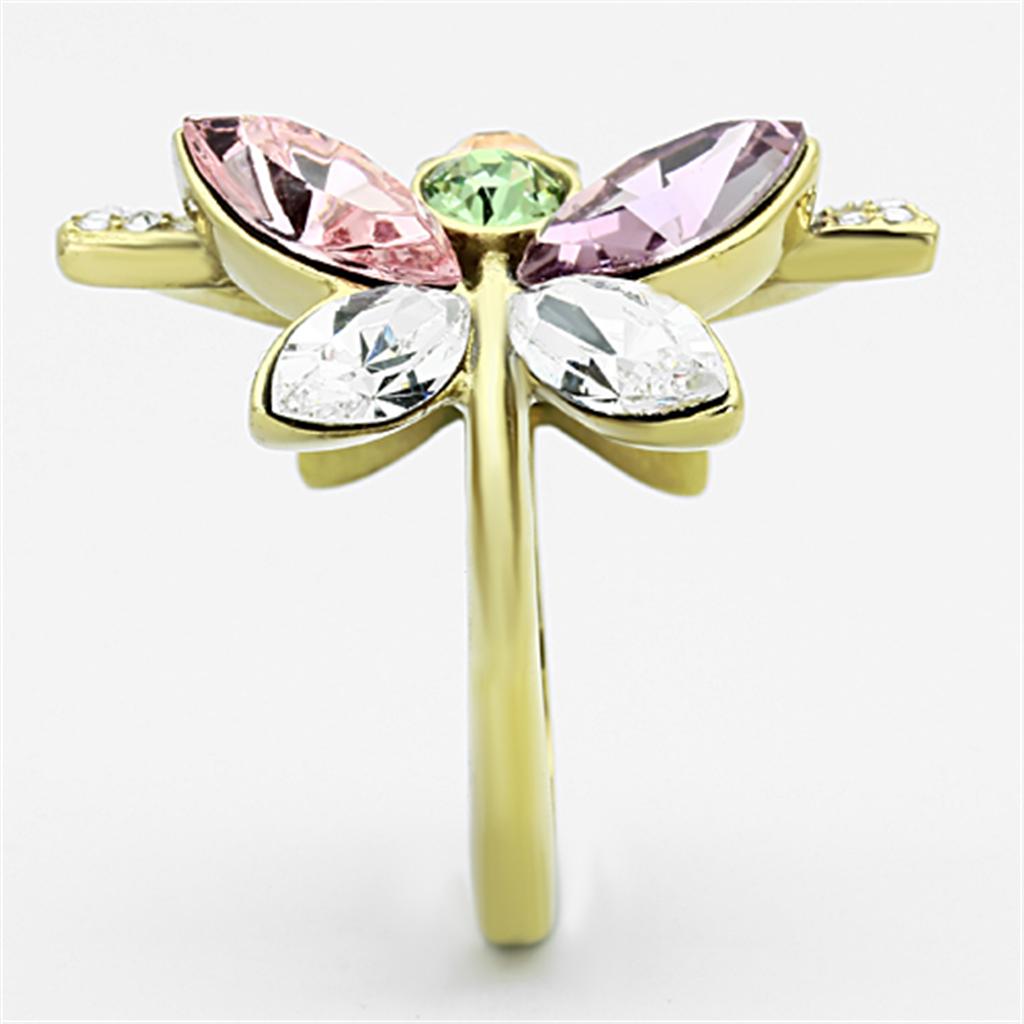 TK1100 - IP Gold(Ion Plating) Stainless Steel Ring with Top Grade Crystal  in Multi Color
