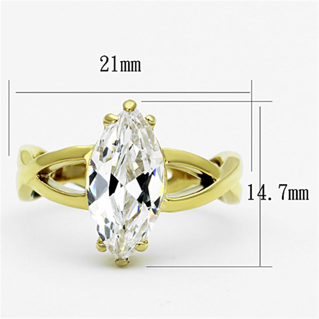 TK1106 - IP Gold(Ion Plating) Stainless Steel Ring with AAA Grade CZ  in Clear