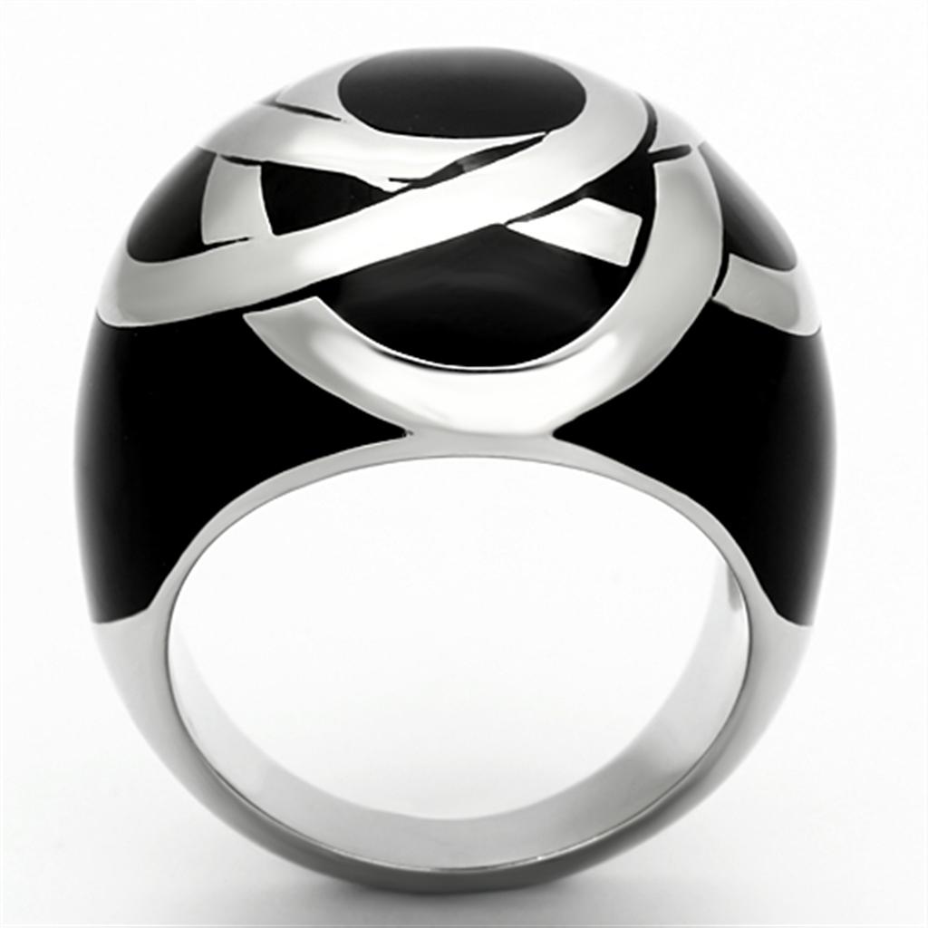 TK1133 - High polished (no plating) Stainless Steel Ring with Epoxy  in Jet