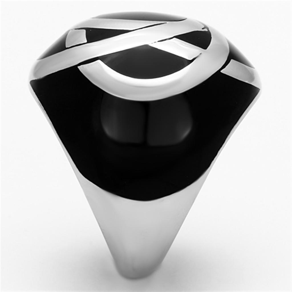 TK1133 - High polished (no plating) Stainless Steel Ring with Epoxy  in Jet