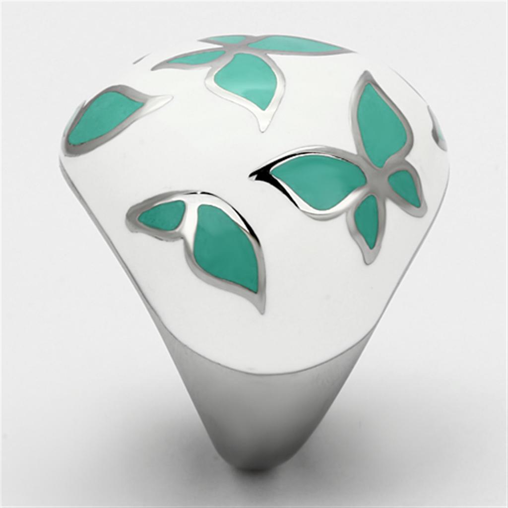 TK1137 - High polished (no plating) Stainless Steel Ring with Epoxy  in Emerald