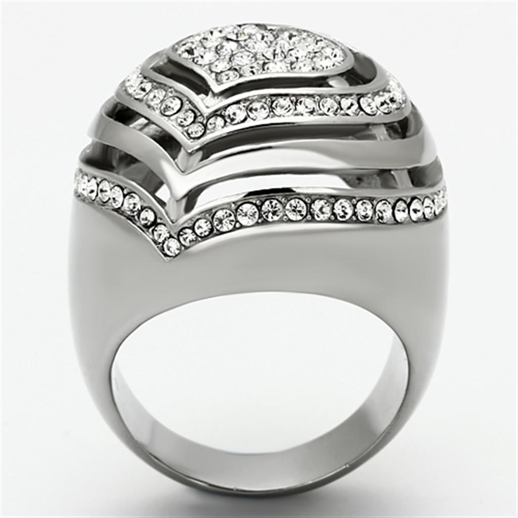 TK1141 - High polished (no plating) Stainless Steel Ring with Top Grade Crystal  in Clear