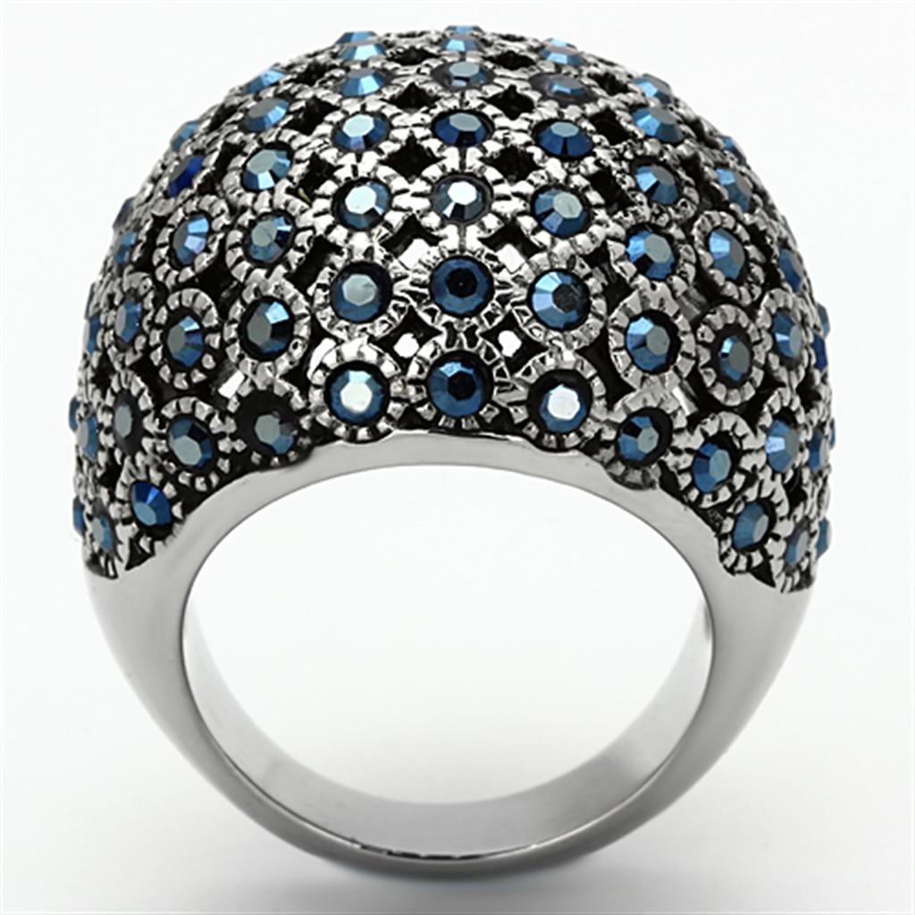 TK1143 - High polished (no plating) Stainless Steel Ring with Top Grade Crystal  in Aquamarine AB