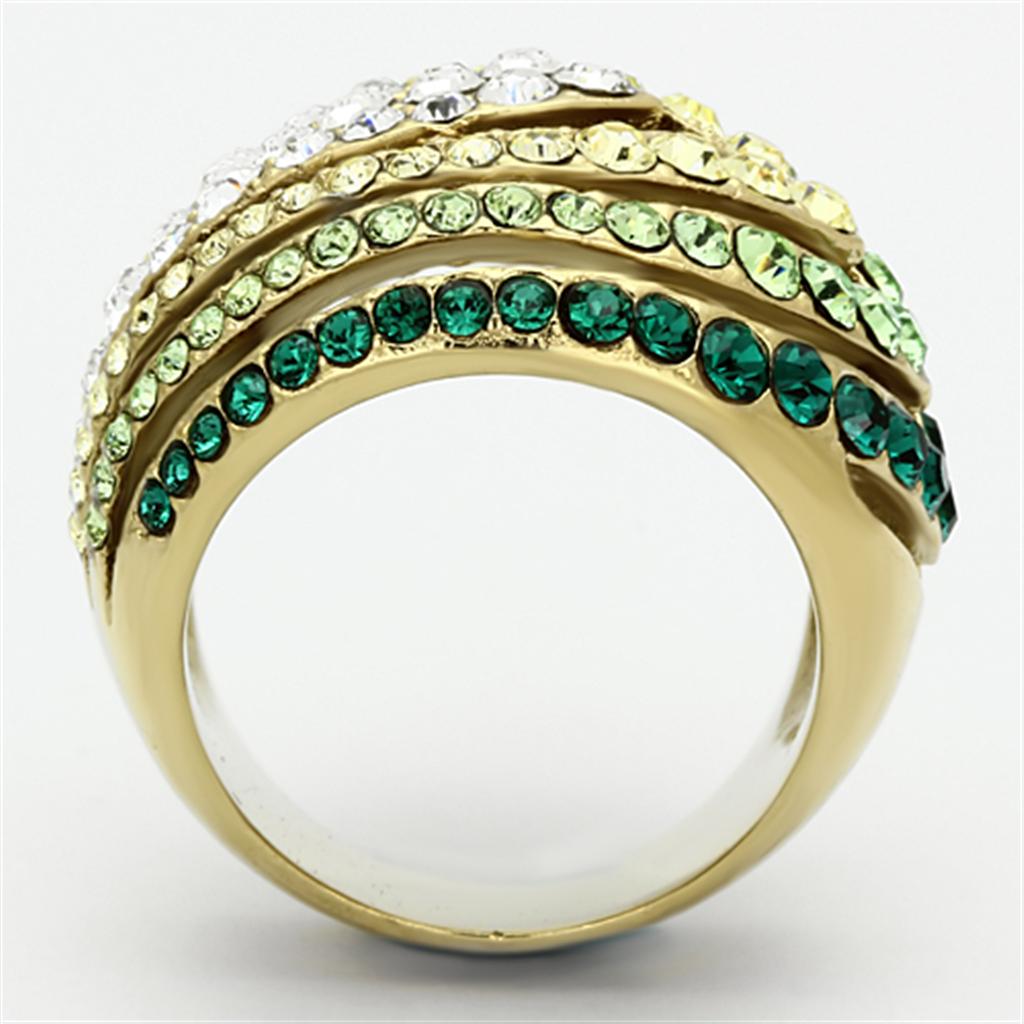 TK1145 - IP Gold(Ion Plating) Stainless Steel Ring with Top Grade Crystal  in Multi Color