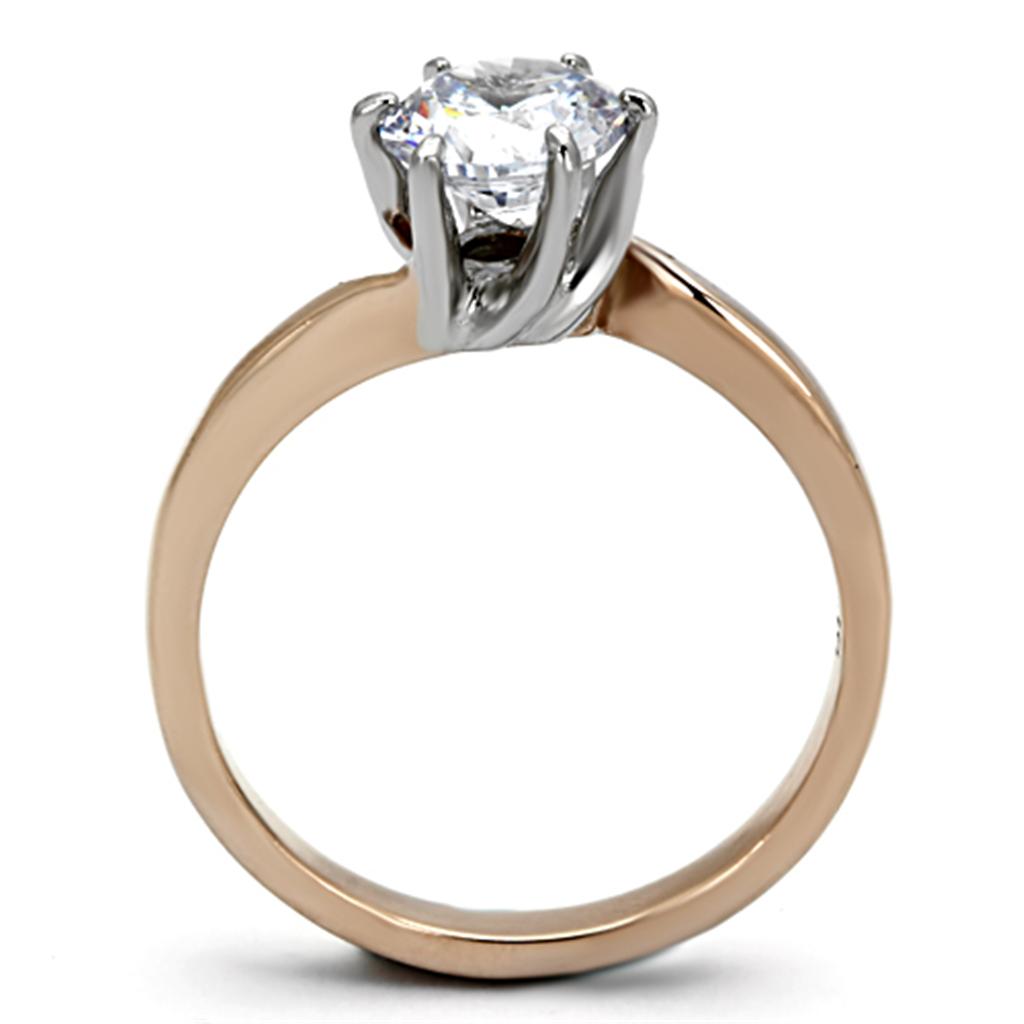 TK1161 - Two-Tone IP Rose Gold Stainless Steel Ring with AAA Grade CZ  in Clear