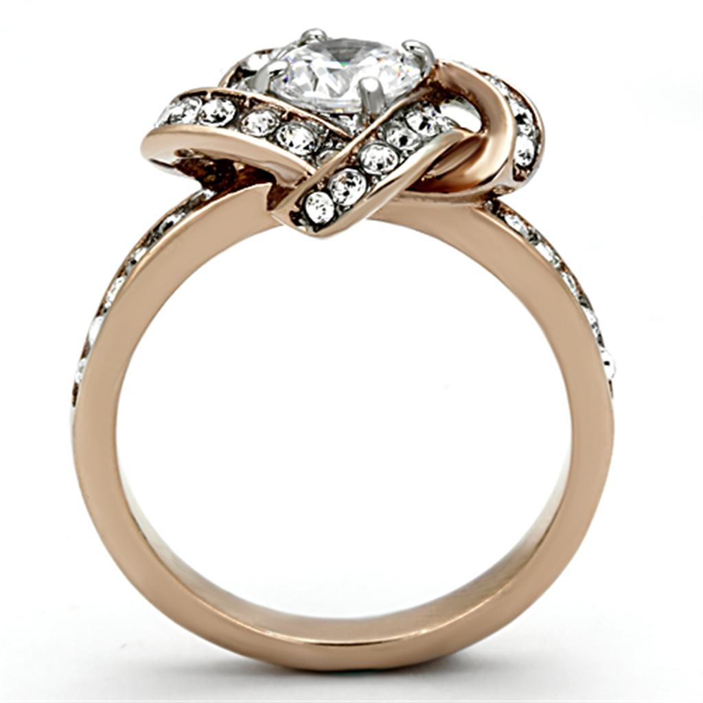 TK1166 - Two-Tone IP Rose Gold Stainless Steel Ring with AAA Grade CZ  in Clear