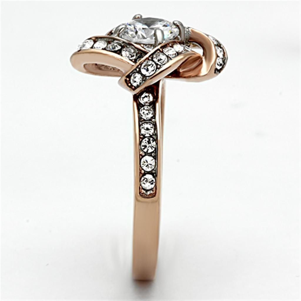TK1166 - Two-Tone IP Rose Gold Stainless Steel Ring with AAA Grade CZ  in Clear