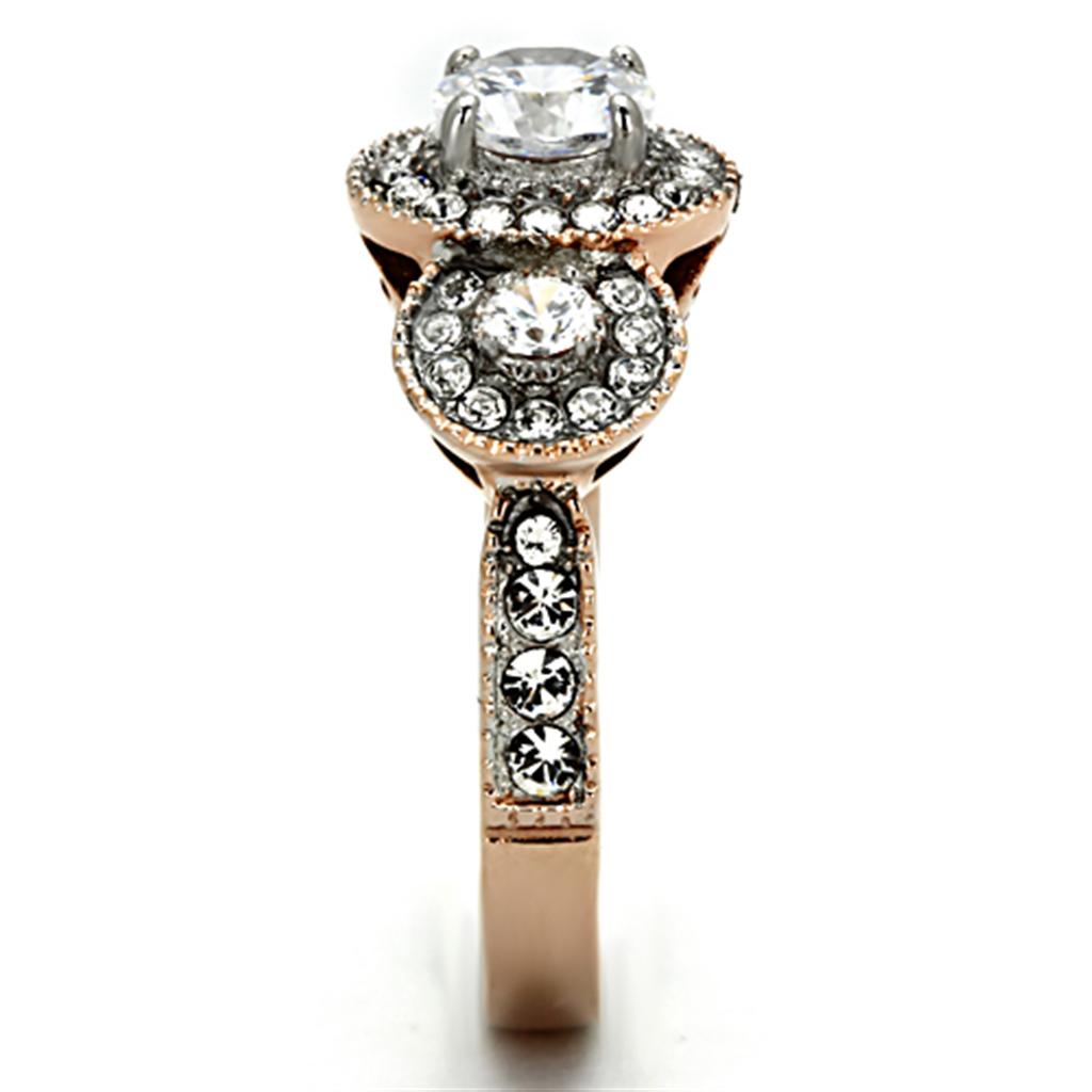 TK1167 Two-Tone IP Rose Gold Stainless Steel Ring with AAA Grade CZ in Clear