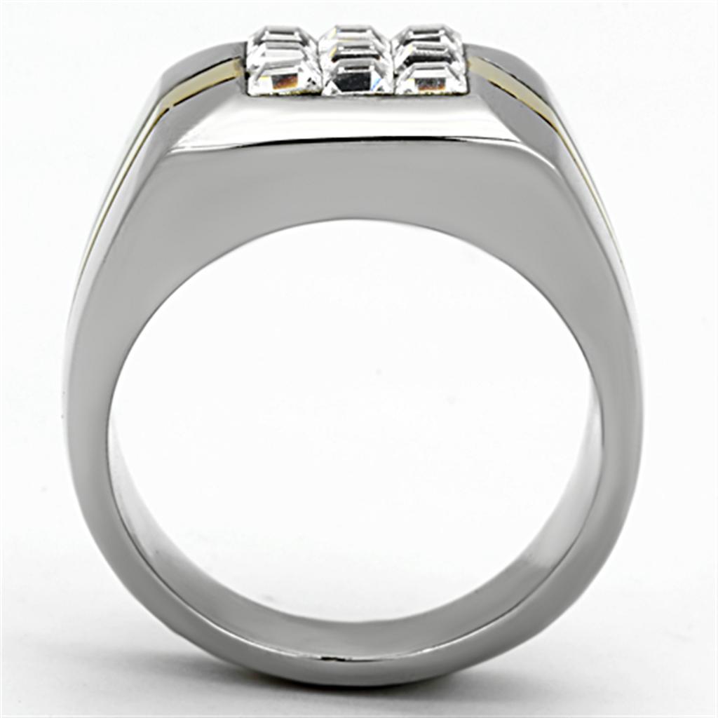 TK1178 - Two-Tone IP Gold (Ion Plating) Stainless Steel Ring with Top Grade Crystal  in Clear