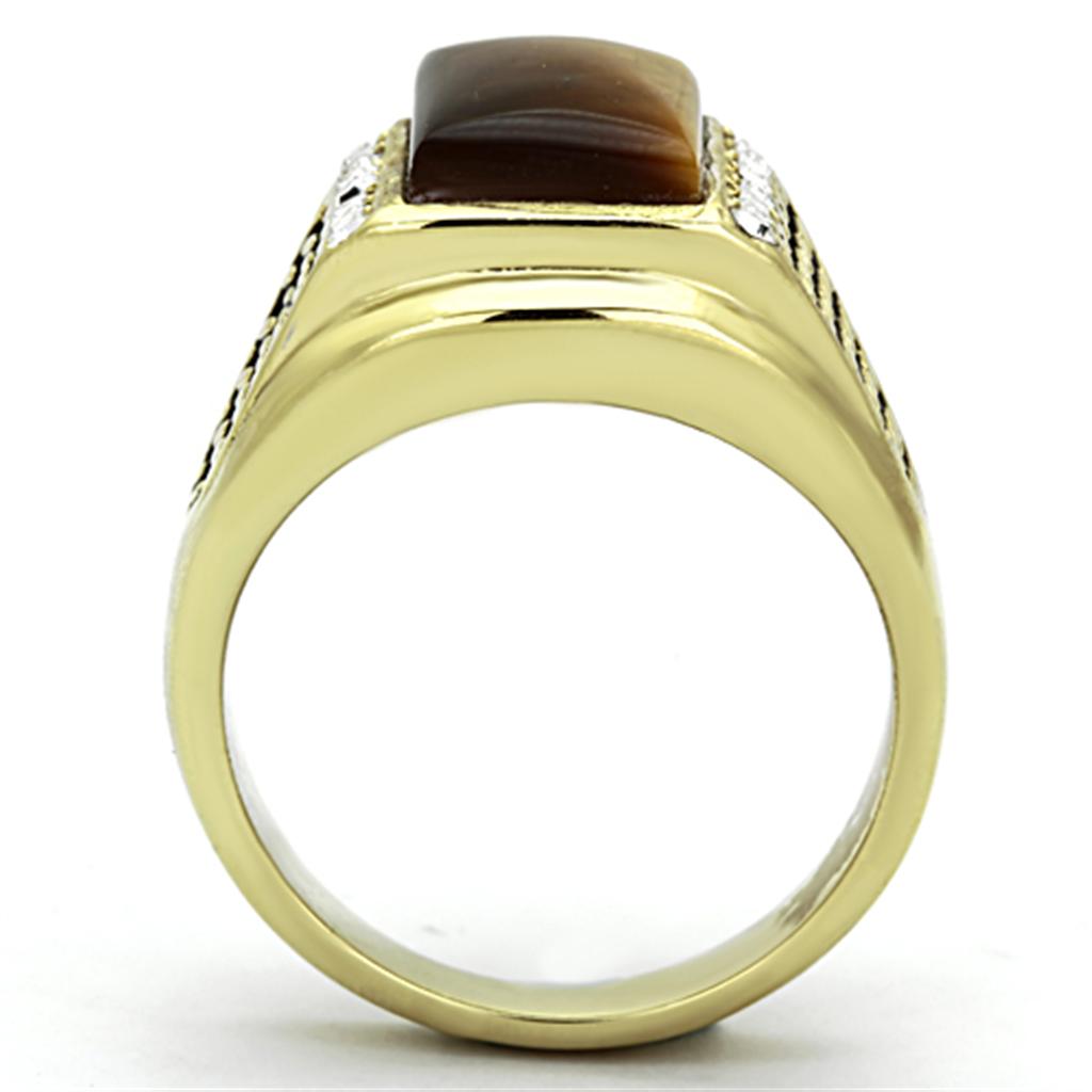 TK1187 - IP Gold(Ion Plating) Stainless Steel Ring with Synthetic Tiger Eye in Topaz