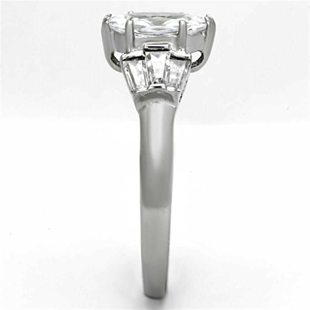 TK1220 - High polished (no plating) Stainless Steel Ring with AAA Grade CZ  in Clear