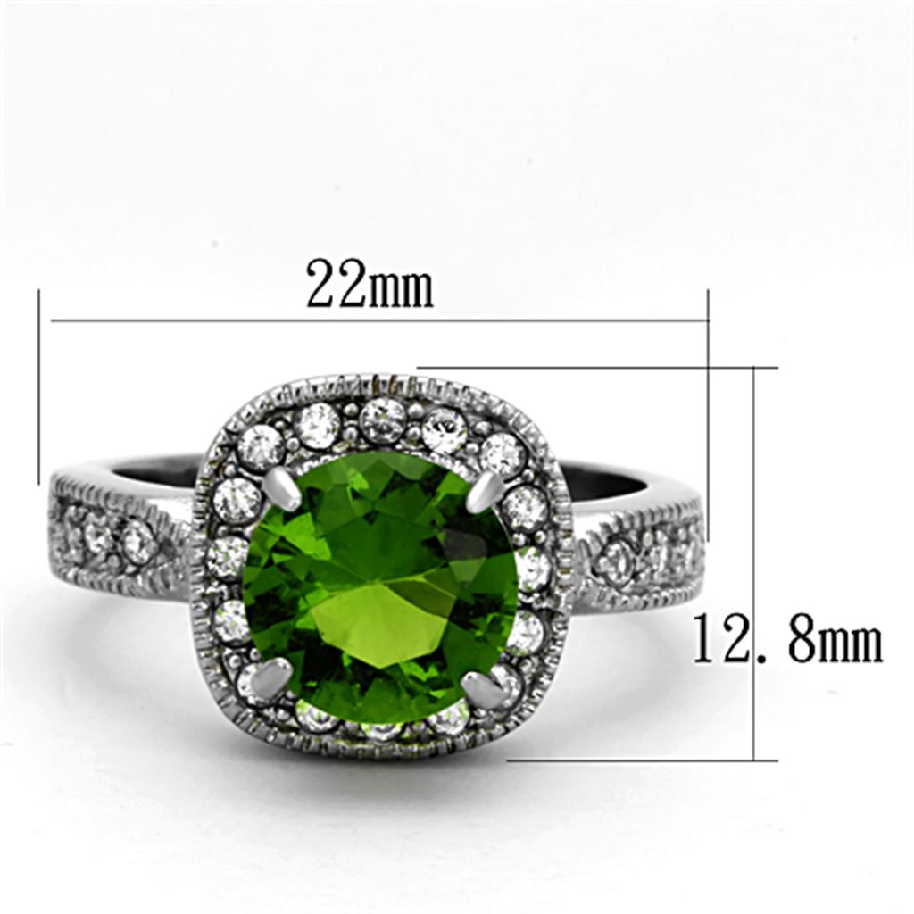 TK1227 - High polished (no plating) Stainless Steel Ring with Synthetic Synthetic Glass in Peridot