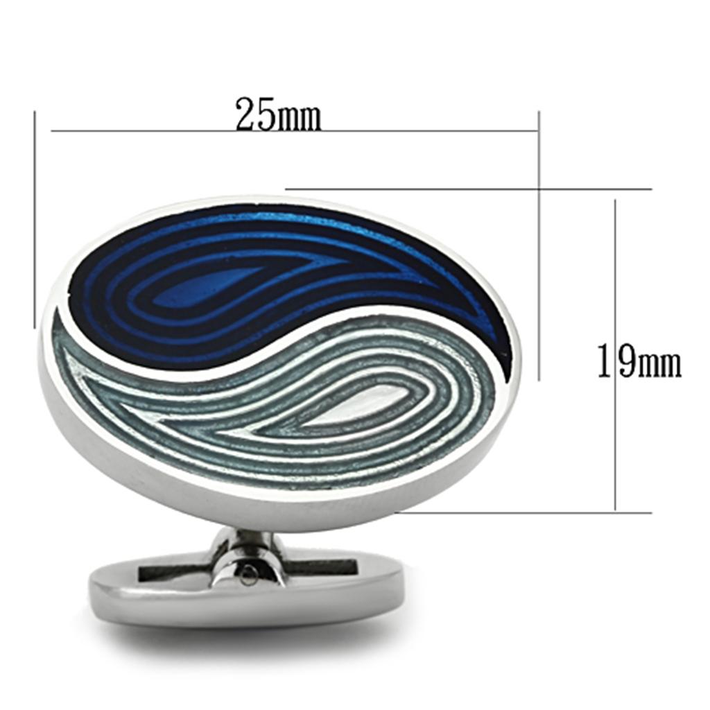 TK1240 - High polished (no plating) Stainless Steel Cufflink with Epoxy  in Multi Color