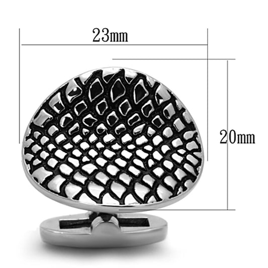 TK1258 - High polished (no plating) Stainless Steel Cufflink with Epoxy  in Jet