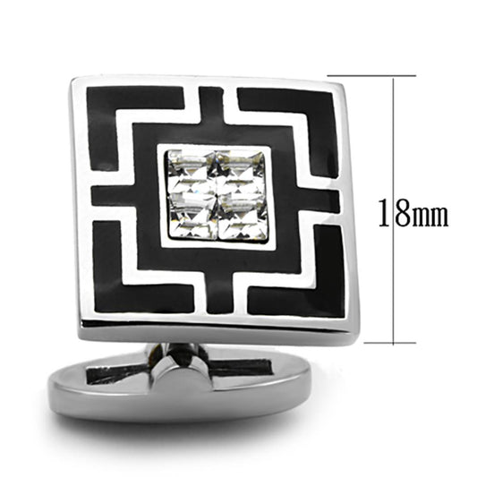 TK1267 - High polished (no plating) Stainless Steel Cufflink with Top Grade Crystal in Clear