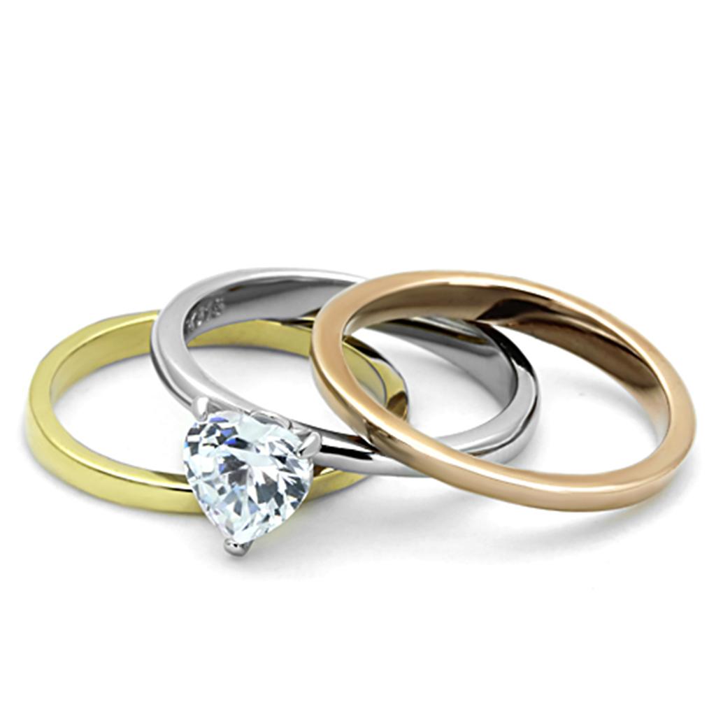 TK1274 - Three Tone IPÃƒÂ¯Ã‚Â¼Ã‹â€ IP Gold & IP Rose Gold & High Polished) Stainless Steel Ring with AAA Grade CZ  in Clear