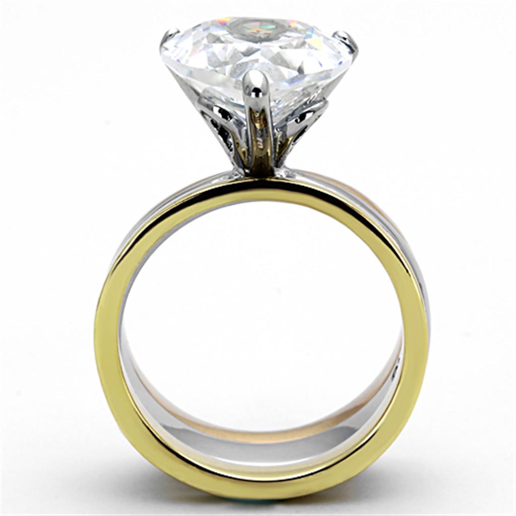 TK1275 - Three Tone IPÃƒÂ¯Ã‚Â¼Ã‹â€ IP Gold & IP Rose Gold & High Polished) Stainless Steel Ring with AAA Grade CZ  in Clear