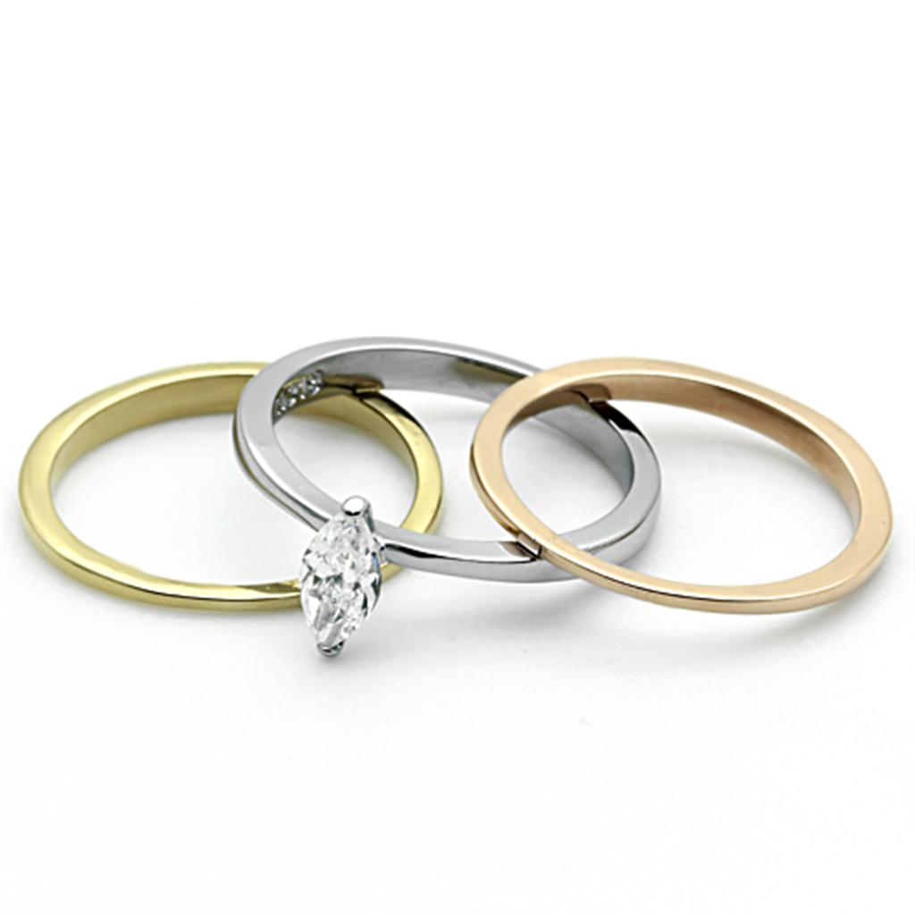 TK1276 - Three Tone IPÃ¯Â¼Ë†IP Gold & IP Rose Gold & High Polished) Stainless Steel Ring with AAA Grade CZ  in Clear