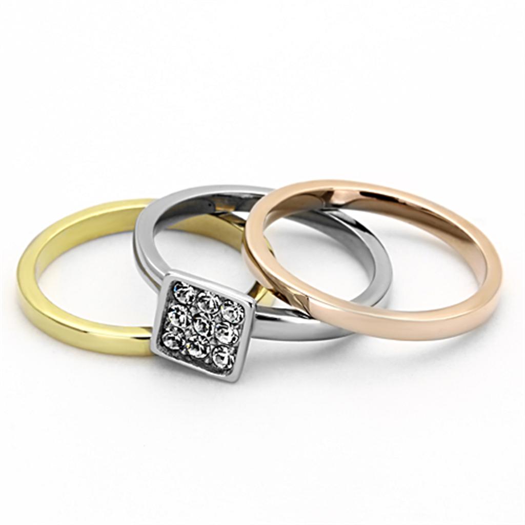TK1277 - Three Tone IPï¼ˆIP Gold & IP Rose Gold & High Polished) Stainless Steel Ring with Top Grade Crystal  in Clear