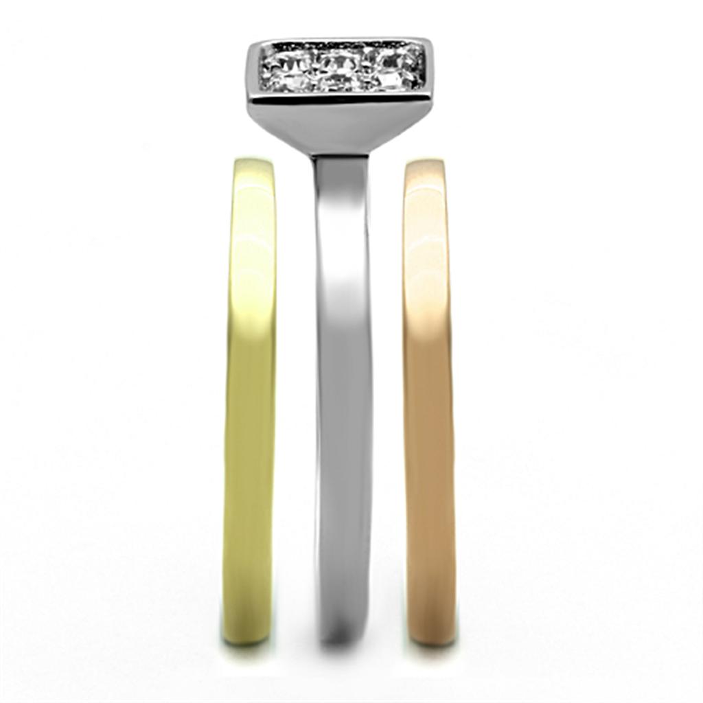TK1277 - Three Tone IPï¼ˆIP Gold & IP Rose Gold & High Polished) Stainless Steel Ring with Top Grade Crystal  in Clear