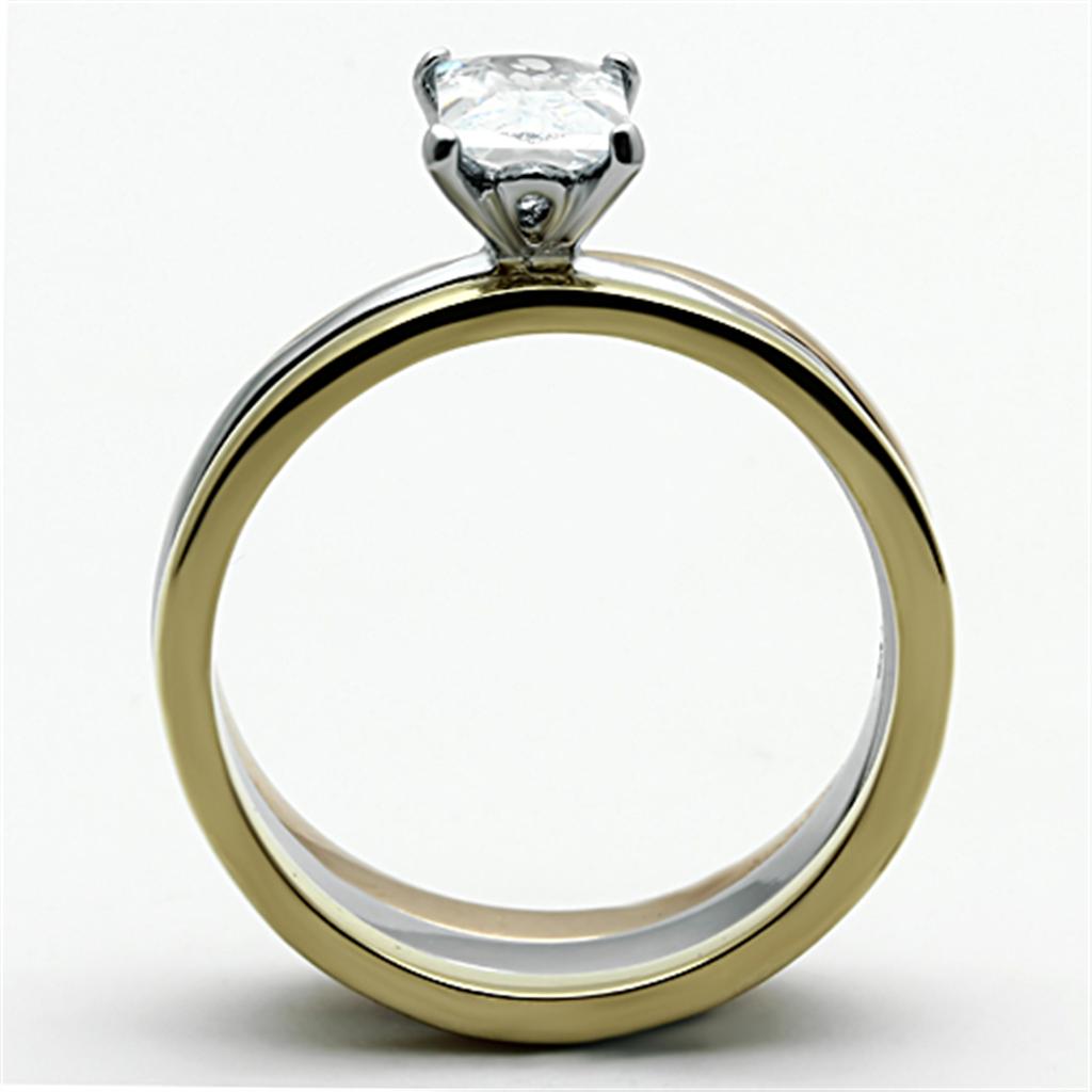 TK1279 - Three Tone IPÃ¯Â¼Ë†IP Gold & IP Rose Gold & High Polished) Stainless Steel Ring with AAA Grade CZ  in Clear