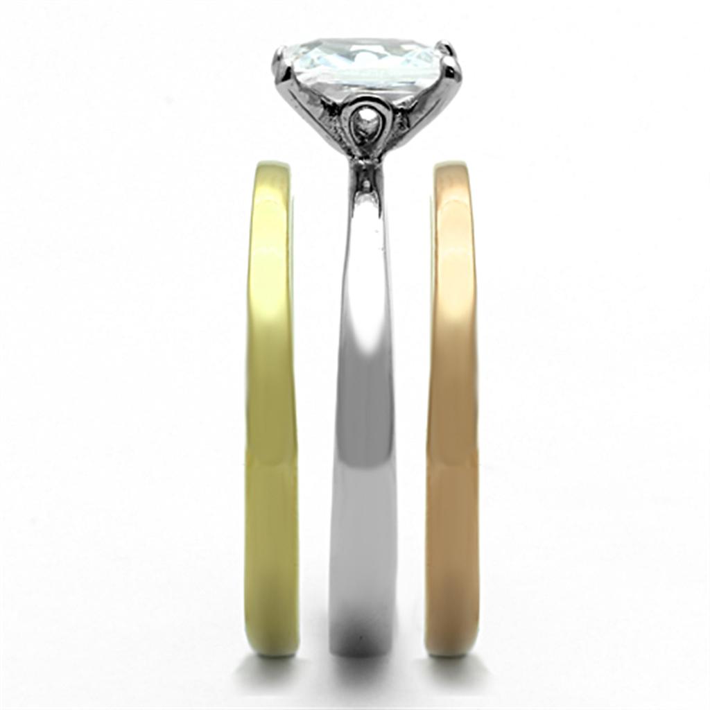 TK1279 - Three Tone IPÃ¯Â¼Ë†IP Gold & IP Rose Gold & High Polished) Stainless Steel Ring with AAA Grade CZ  in Clear