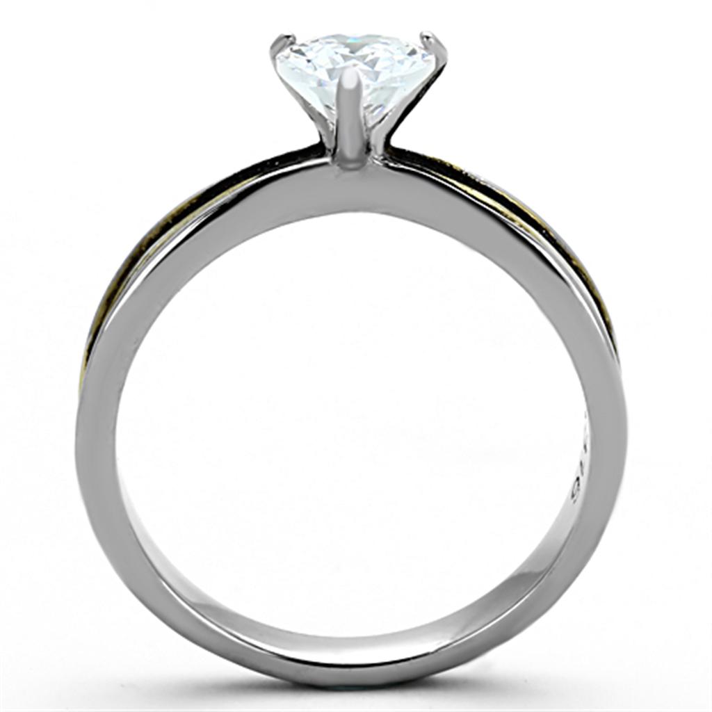 TK1283 - Two-Tone IP Gold (Ion Plating) Stainless Steel Ring with AAA Grade CZ  in Clear