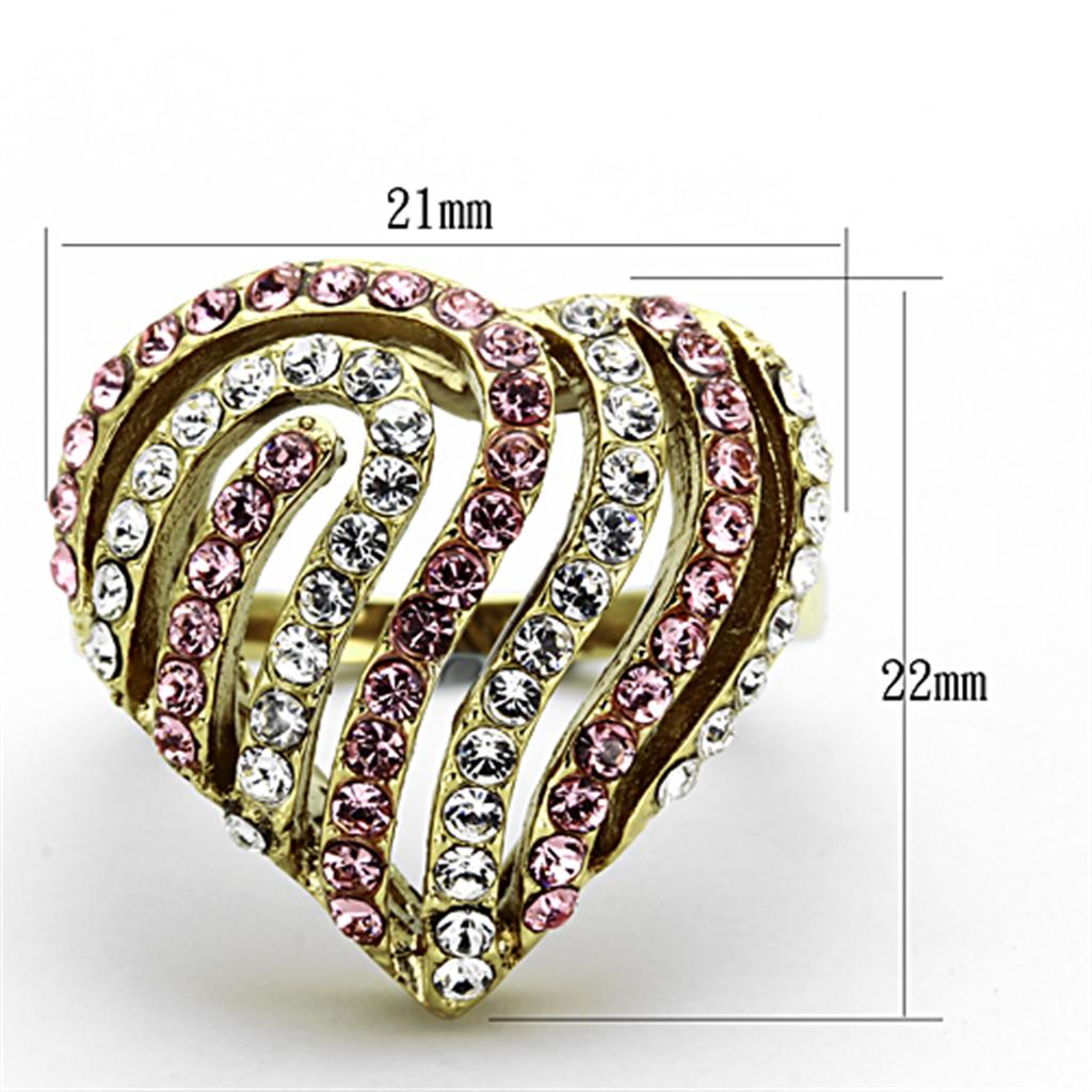 TK1287 - IP Gold(Ion Plating) Stainless Steel Ring with Top Grade Crystal  in Light Rose