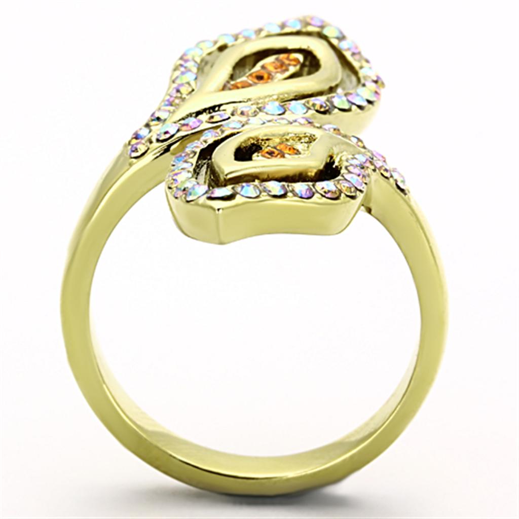 TK1289 - IP Gold(Ion Plating) Stainless Steel Ring with Top Grade Crystal  in Multi Color