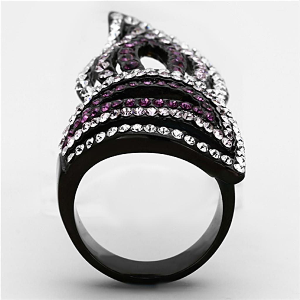 TK1293 - IP Black(Ion Plating) Stainless Steel Ring with Top Grade Crystal  in Multi Color