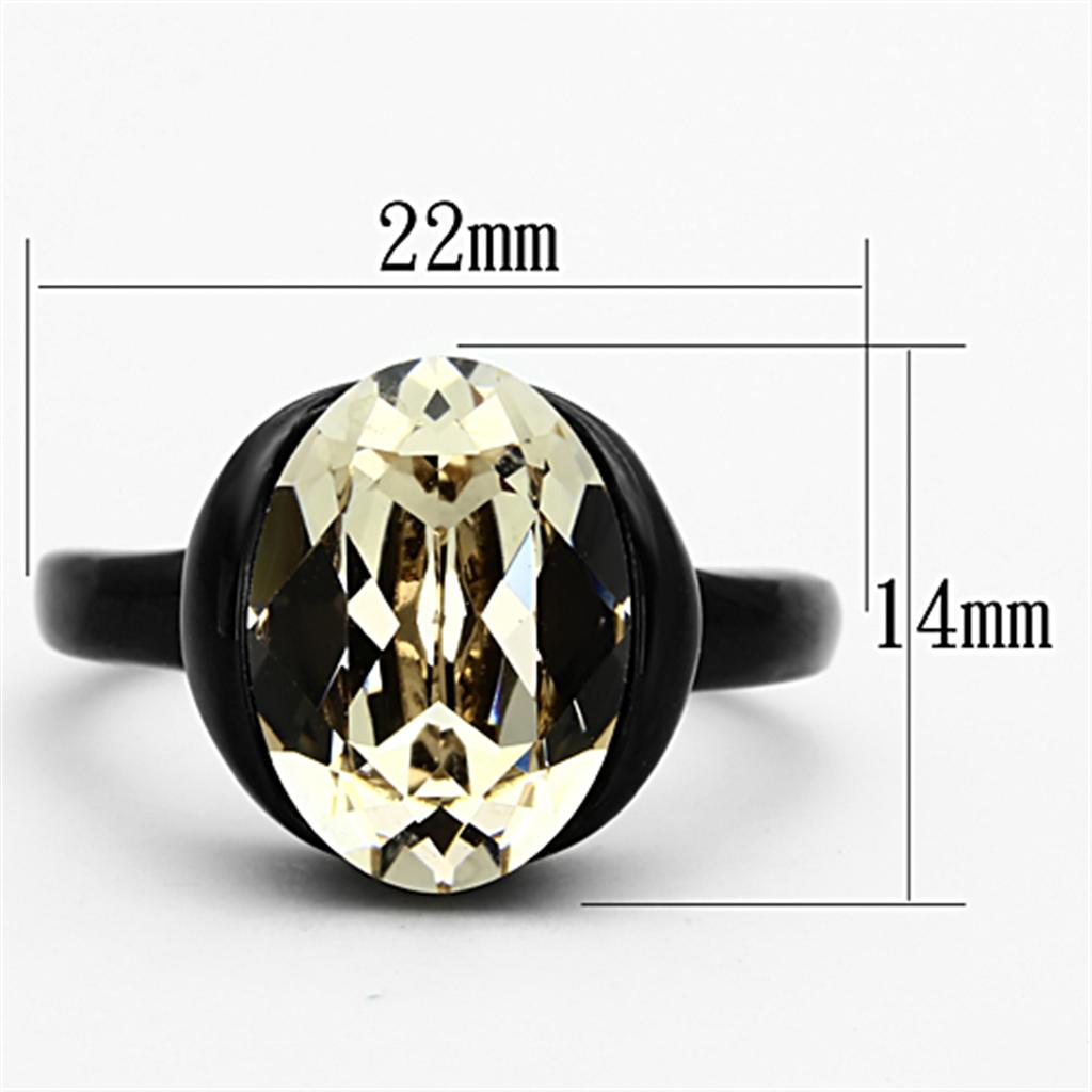 TK1298 - IP Black(Ion Plating) Stainless Steel Ring with Top Grade Crystal  in Light Smoked