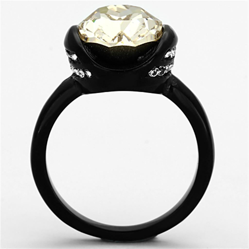 TK1298 - IP Black(Ion Plating) Stainless Steel Ring with Top Grade Crystal  in Light Smoked