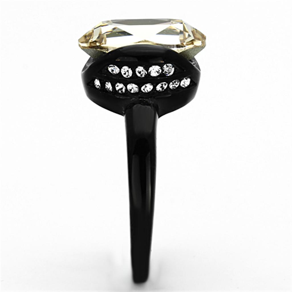 TK1298 - IP Black(Ion Plating) Stainless Steel Ring with Top Grade Crystal  in Light Smoked