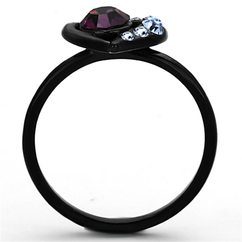 TK1300 - IP Black(Ion Plating) Stainless Steel Ring with Top Grade Crystal  in Amethyst