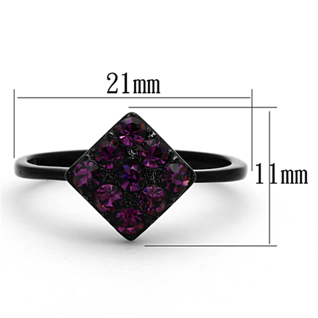 TK1301 - IP Black(Ion Plating) Stainless Steel Ring with Top Grade Crystal  in Amethyst