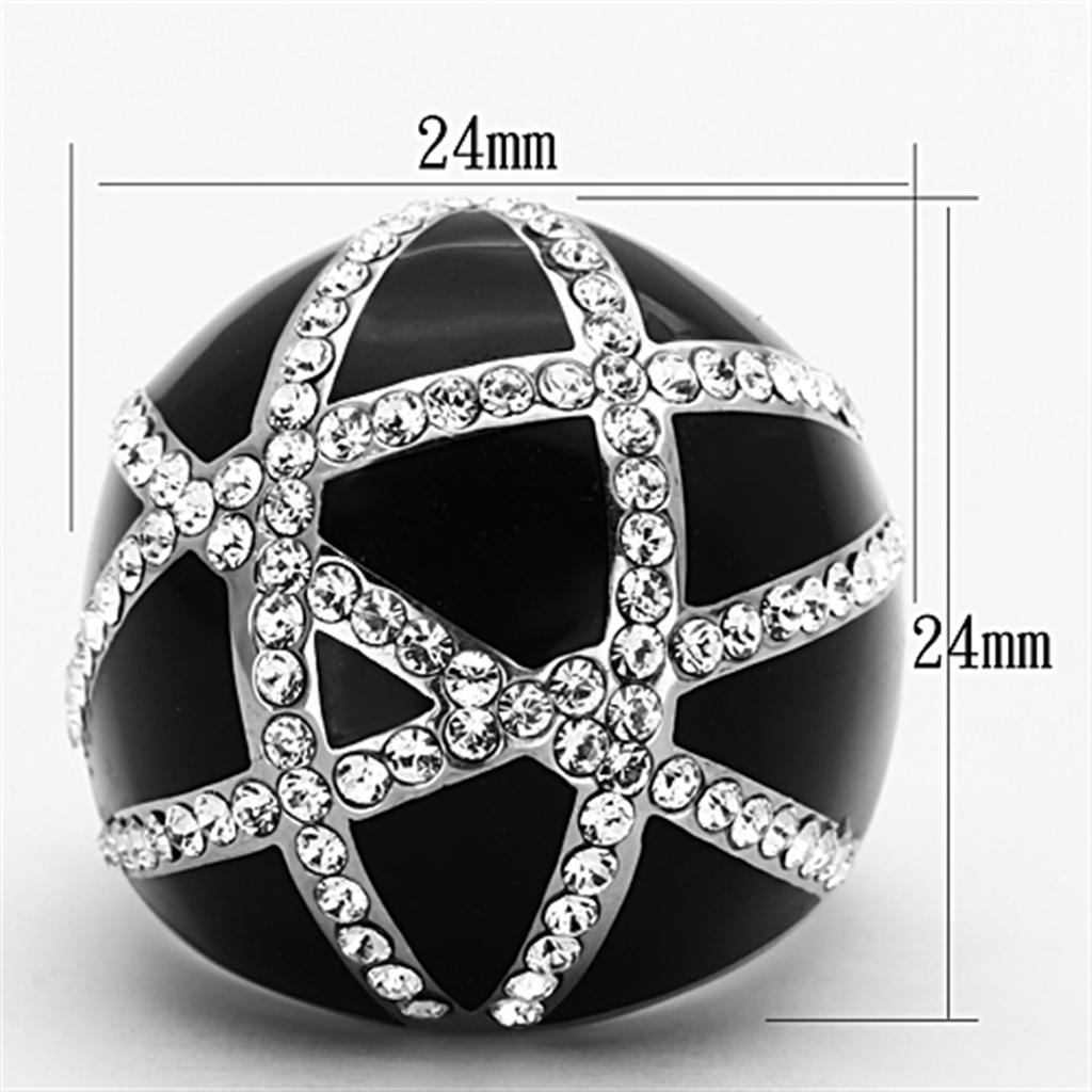 TK1306 - High polished (no plating) Stainless Steel Ring with Top Grade Crystal  in Clear