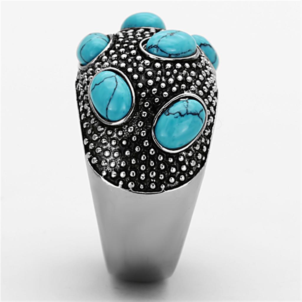 TK1308 - High polished (no plating) Stainless Steel Ring with Synthetic Turquoise in Sea Blue